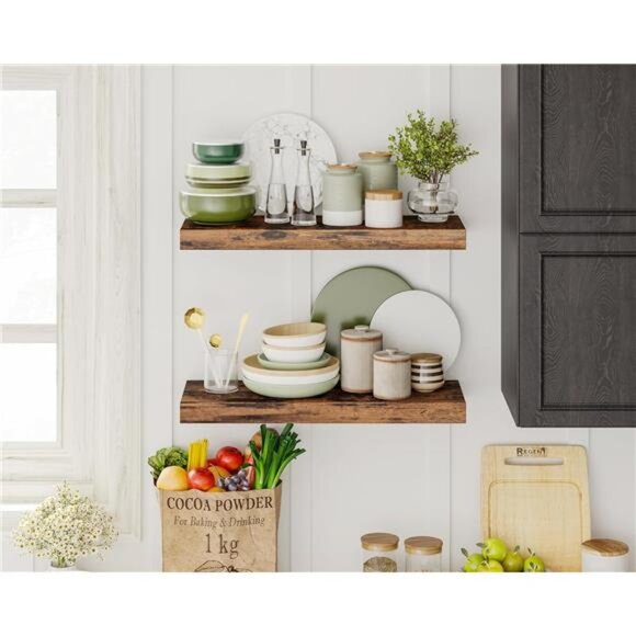 15.8in Floating Shelves, Set of 6 Wood Shelves, Farmhouse Shelf Wall Decor - Picture 5 of 8